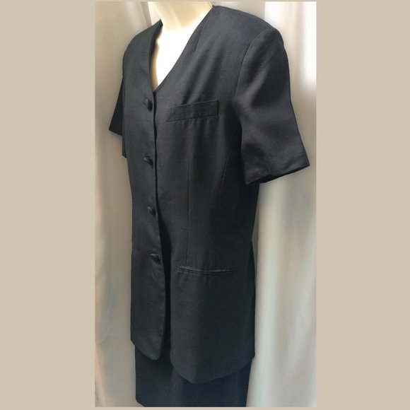 MariAnna 2 Pc Dress Suit Vintage 100% Silk lined Black Sz 10 - Picture 2 of 6